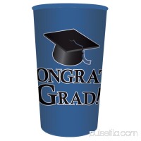 Club Pack of 20 Cobalt Blue Congrats Grad! Plastic Drinking Graduation Party Souvenir Tumbler Cups 22 oz